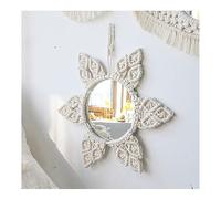Yurosiay Espejo de pared redondo de macramé, cuerda de algodón tejida a mano, espejo de macramé, estilo bohemio, vintage, redondo, macramé, decoración de pared para salón, dormitorio, 32 × 15 cm,