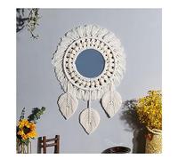 Yurosiay Espejo de pared redondo de macramé, cuerda de algodón tejida a mano, espejo de macramé, estilo bohemio, espejo de pared colgante, vintage, redondo, macramé, decoración de pared para salón,