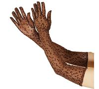 Yurosiay Guantes de tul con leopardo para mujer, color marrón, largos, guantes de tul translúcidos, guantes de moda, guantes de leopardo, guantes de protección solar, guantes de boda, mujer, marrón,