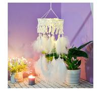 Yurosiay Plumas Atrapasueños de encaje hecho a mano con plumas, estilo princesa, colgante de pared, atrapasueños, romántico, atrapasueños, atrapasueños para dormitorio, blanco, 15 x 60 cm