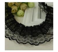 Yurosiay Ribete De Encaje De 30 M, 4,5 Cm De Ancho, Plisado De Organza, Tul, Volantes, Ribete De Encaje De Doble Capa Para Coser, Negro