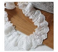 Yurosiay Ribete de encaje de algodón blanco de 3 m, bordado de flores, plisado, cinta de encaje con volantes, plisado, encaje de algodón, ribete con volantes, cinta decorativa para coser ropa, 4 cm de