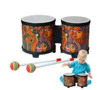 Yurosuis Tambores Bongo para niños, Tambores Bongo para niños | Juego de batería para Instrumento de percusión musical | Lindos instrumentos musicales de madera con 2 baquetas de colores, r