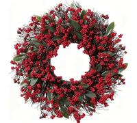 Yusat de Acebo Artificial con Follaje Verde de Frutos Rojos, para Decoración Navideña de Acción de Gracias de Puerta de Entrada (de hojas verdes de bayas de acebo de 45 cm)