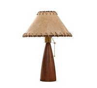 YUSDATC Lámpara de Mesa de Estilo rústico con Pantalla de Piel de Cabra y Base de Madera Maciza. Interruptor de Cadena. Iluminación Ambiental cálida para Dormitorio y Sala de Estar.