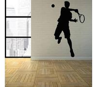 YUSENHUA Vinilo decorativo autoadhesivo de tenis negro con silueta de raqueta deportiva para puerta y ventana papel tapiz de estadio para dormitorio de adolescente