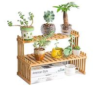 Yusheng Estantería para flores, escalera para plantas, de bambú, 2 niveles, para balcón, salón, exterior, jardín