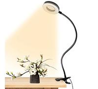 Yusheng Lámpara de tatuaje con 48 LED, 3 colores de cambio de color y 10 luminosidad, pinza de protección ocular en la cama para leer, lámpara flexible USB para extensión de pestañas, para