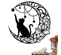 Yusheng Pared Gato y Luna Metal | Pared Luna Gato Silueta Pared Esculturas Colgantes Decoración - Colgantes Pared Hierro Forjado Black Moon y Cat para oficinas, baño, Sala