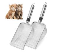 YushengTai 2 unidades de colador de jardín, pala para gatos de acero inoxidable, colador de compostaje, colador de compostaje con asa, colador de jardín, para arena y piedras, limpiador de arena y