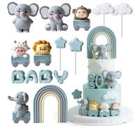 YushengTai Decoración para tartas de elefante para bebé niño - Figura de pastel y decoración para tartas Set para baby shower y revelación de género - Bonita decoración para tartas en azul para