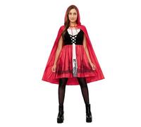 YushengTai Disfraz de Caperucita Roja para mujer, capa roja con vestido y medias negras, disfraz de cuento de hadas para mujer, adecuado para carnaval, carnaval, Halloween Cosplay (L)
