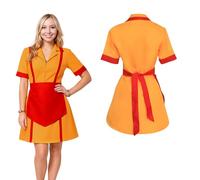 YushengTai Disfraz de Caroline & Max para 2 fans de Broke Girls con delantal, disfraz de carnaval para mujer, para carnaval, fiesta temática (XL)