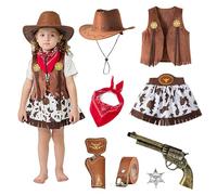 YushengTai Disfraz Vaquera Niña, Carnaval Disfraz Cowboy Infantil Accesorios con Chaleco, Sombrero Cowboy, Vaqueros, Faldas, Etc., Traje Cowgirl Niña per Cow Girl, Sheriff, Carnevale Cosplay (160)