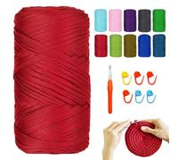 YushengTai Trapillo para Crochet, 400G/120M Trapillo con Aguja de Ganchillo de 9,0 mm 6 Posicionadores, para Tejer a Ganchillo Bolsos, Cestas, Mantas, Decoración del Hogar(Rojo Vivo)