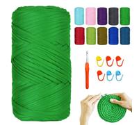 YushengTai Trapillo para Crochet, 400G/120M Trapillo con Aguja de Ganchillo de 9,0 mm 6 Posicionadores, para Tejer a Ganchillo Bolsos, Cestas, Mantas, Decoración del Hogar(Verde Hierba)