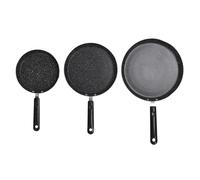 YushiTrading 3 Piece Frying Pan Set Black Aluminum Alloy Portable Anti Stick Frying Pan for Egg Mille Feuille Pizza