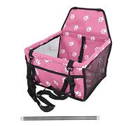 YushiTrading Bear Pattern Pet Carrier Cage Washable Pet Car Travel Safety Seat with Support Rod (Pink Paw Print Support Stick Style)