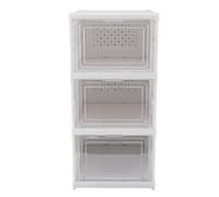 YushiTrading Shoe Storage Box Collapsible Clear Plastic Stackable Shoe Organizer for Closet Space Saving Foldable Shoe Rack Sneaker Container Bin Holder (3 Layer)