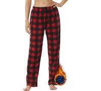 YUSHOW 1-2er Pack de pantalones de pijama para mujer largos de forro polar a cuadros de pijamas de invierno suave ropa de dormir pijamas pantalones de ocio de Navidad con cordón, Rojo Negro Cuadros, L