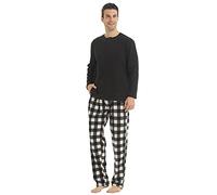 YUSHOW Matching Pijamas Couples Christmas Invierno Hombre Mujer Pijama con Manga Larga Pantalón a Cuadros Conjunto de Pijama Polar Cómodo y Calentito,A Cuadros Blancos y Negros (Hombres),XL