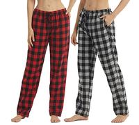 YUSHOW Paquete de 1 a 2 piezas de pijama para mujer, pantalones de franela a cuadros con bolsillos, pantalones de pijama ultra suaves para mujer, Gris Negro Checked+Rojo Checked(2 Pack), L