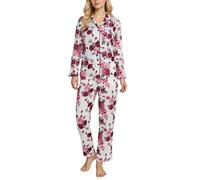 YUSHOW Pijama de mujer de dos piezas de manga larga, conjunto de pijama de noche, ropa de dormir, conjunto de pijama de satén, cómodo, Rosa blanca., L
