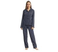 YUSHOW Pijama de mujer largo de algodón de invierno de franela con estampado a cuadros, con bolsillo, pijama de algodón acogedor para mujer, set navideño
