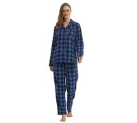 YUSHOW Pijama de mujer largo de dos piezas de algodón de invierno de franela con pantalones a cuadros de pijama de algodón acogedor para mujer Set de Navidad de Navidad para mujer, M