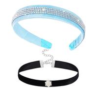 YUSHWENPTY Accesorios Disfraz Halloween, 2 Piezas Accesorios Disfraces Mujer, Diadema Ancha Azul, Collar Gótico Negro para Infantil Adulto, Cosplay, Mascarada, Fiesta (A)