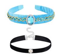 YUSHWENPTY Accesorios Disfraz Halloween, 2 Piezas Accesorios Disfraces Mujer, Diadema Ancha Azul, Collar Gótico Negro para Infantil Adulto, Cosplay, Mascarada, Fiesta (B)