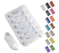 Yusimu Cordones Elásticos Planos - Cordones de Goma Autoabrochables con Cápsulas Metálicas, Ajuste Memory-Fit para Niños y Adultos, 8 mm, Ideales para Zapatillas, Tenis - Blanco - 120 cm