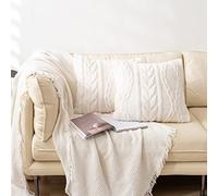 YUSOKI Fundas de Almohada Sherpa con diseño Elegante 3D, Juego de 2 Fundas de Almohada Decorativas mullidas y acogedoras para sofá, Dormitorio, sin Relleno (Marfil, 18 x 18 Pulgadas)