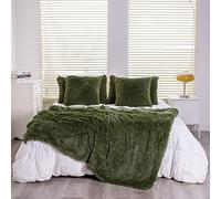 YUSOKI - Manta de Pelo sintético de tamaño Individual (Verde Oliva, 152 x 203 cm), sin Cojines, para Invierno, Ligera, Afelpada, Suave, acogedora, de Microfibra cómoda, Lavable