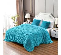 YUSOKI - Manta de pelo sintético en verde azulado, 2 capas, tamaño queen de 229 x 229 cm, sin cojines, grande, suave, mullida, grande, cálida y esponjosa para cama