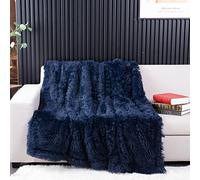 YUSOKI Manta de Piel sintética Azul Marino, 2 Capas, 50 x 60 Pulgadas, acogedora Manta de Felpa esponjosa, Peluda, cálida, Linda, para otoño, Cama, Sala de Estar, decoración de bebés, Mujeres y