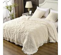 YUSOKI Manta de piel sintética de felpa súper suave de 60 x 80 pulgadas, mullida, acogedora, cómoda, cálida, manta de forro polar sherpa, manta gruesa y ligera para cama, silla, sofá (blanco crema, 60