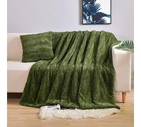 YUSOKI Manta de piel sintética de lujo (sin almohadas) de 2 capas, 3 libras, para todas las edades, decoración del hogar (verde oliva, 50 x 63 pulgadas)