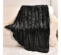 YUSOKI Manta de Piel sintética esponjosa de 50 x 60 Pulgadas, Lavable, cálida y Suave para Cama, Silla, sofá, Asiento de Coche (Negro, Manta de 50 x 60 Pulgadas)