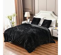 Yusoki Manta de piel sintética extra suave pelo sintético 228,6 cm x cm, mullida, acogedora, cálida, cómoda, lujo, decorativa, peluda, lavable, para cama, silla, sofá (negro, Full/Queen)