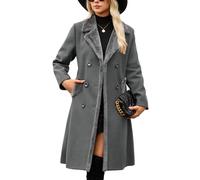 Yuson Girl Abrigo Mujer Invierno Cuello de Solapa Abrigos Largo Suave Cálido Doble Botonadura Abrigos Otoño Invierno Clásico Elegantes Trench con Bolsillos(Gris oscuro, L)