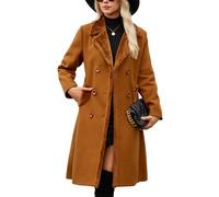 Yuson Girl Abrigo Mujer Invierno Cuello de Solapa Abrigos Largo Suave Cálido Doble Botonadura Abrigos Otoño Invierno Clásico Elegantes Trench con Bolsillos(Caramelo, L)