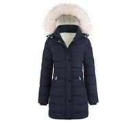 Yuson Girl Abrigos de Mujer para Invierno Chaqueta Largo Cálida Cremallera Acolchada Parka con Capucha Prueba de Viento Jacket Elegante Casual Chaquetón Exteriores con Bolsillo(Azul marino, L)