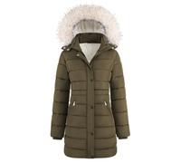 Yuson Girl Abrigos de Mujer para Invierno Chaqueta Largo Cálida Cremallera Acolchada Parka con Capucha Prueba de Viento Jacket Elegante Casual Chaquetón Exteriores con Bolsillo(Verde militar, XL)