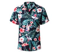 Yuson Girl Camisa Hawaiana Hombre Funky Camisa Hawaiana Manga Corta Camisas Verano Camisa Estampada Aloha con Botones Vacaciones de Impreso Playa Camisa Informal de Hawaii(Negro, M)
