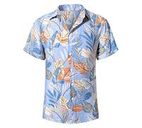 Yuson Girl Camisa Hawaiana Hombre Funky Camisa Hawaiana Manga Corta Camisas Verano Camisa Estampada Aloha con Botones Vacaciones de Impreso Playa Camisa Informal de Hawaii(Azul Claro, L)