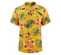 Yuson Girl Camisa Hawaiana Hombre Funky Camisa Hawaiana Manga Corta Camisas Verano Camisa Estampada Aloha con Botones Vacaciones de Impreso Playa Camisa Informal de Hawaii(Amarillo-2, L)