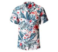 Yuson Girl Camisa Hawaiana Hombre Funky Camisa Hawaiana Manga Corta Camisas Verano Camisa Estampada Aloha con Botones Vacaciones de Impreso Playa Camisa Informal de Hawaii(Blanco, XXL)