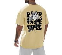 Yuson Girl Camiseta Hombre Manga Corta Camisetas Oversize Algodon Tshirt Verano Basicas tee Top Camiseta de Talla Grande Media Mang Cuello Redondo con Estampado Blusa(Caqui, XL)