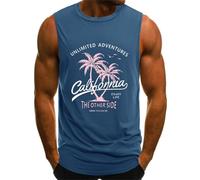 Yuson Girl Camisetas de Tirantes para Hombre Algodón Top Cuello Redondo Chaleco Sin Mangas Casual Deportivo Verano Tank Top Fitness Masculina T-Shirt(C-Azul Marino, M)